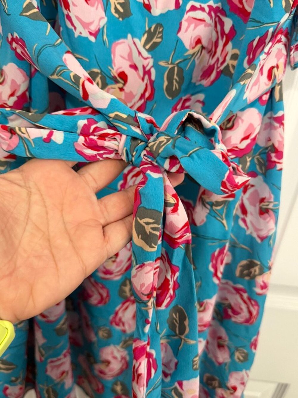 Betsey Johnson Size 12 V-Neck Bell Sleeve Floral Short Dress Island Blue - Picture 6 of 8